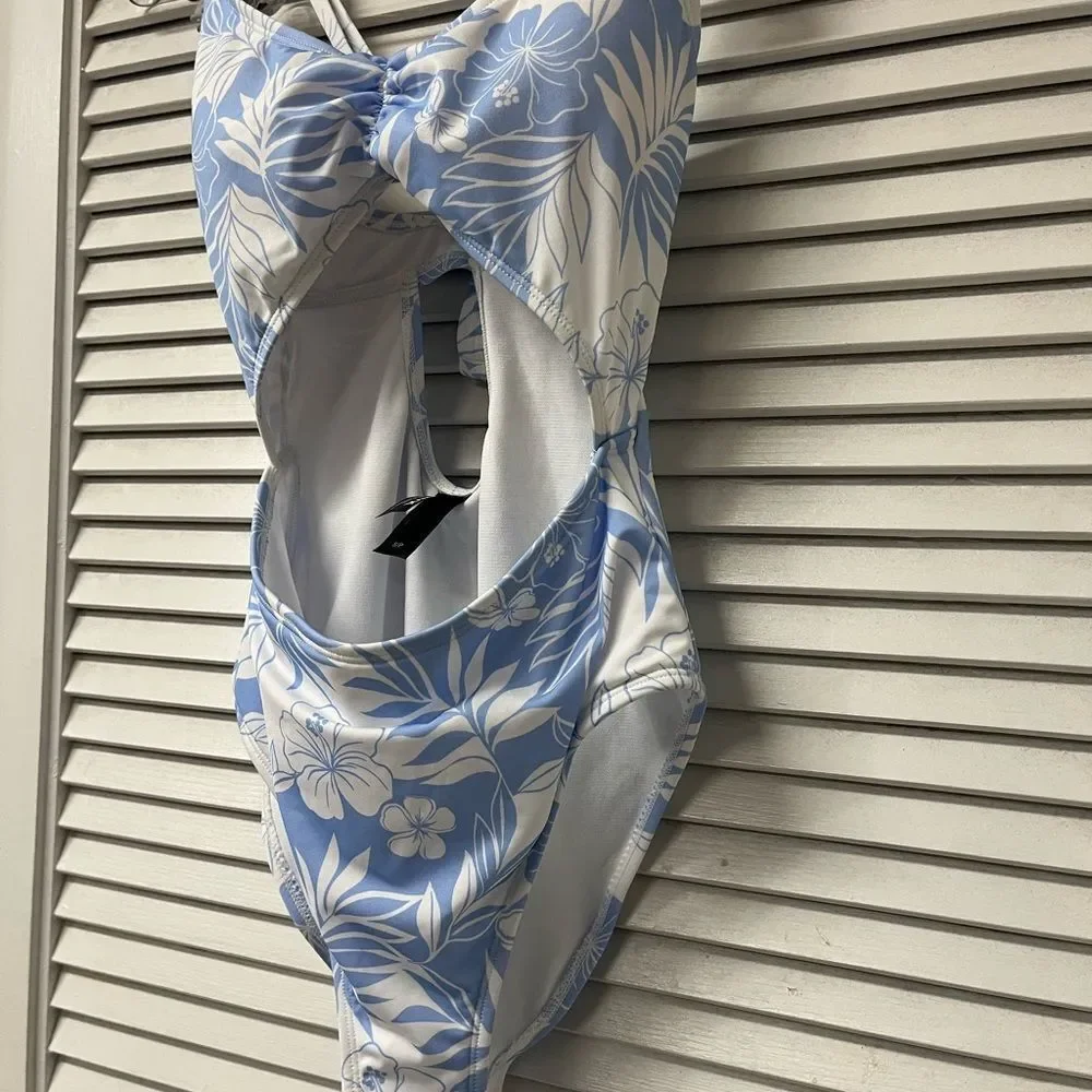 Hurley Blue and White Floral Kids One Piece Swimsuit